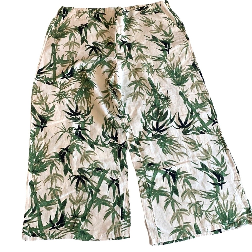 J. Jill Linen Rayon Bamboo Print Wide Leg Crop Pants XL NWT Resort Botanical